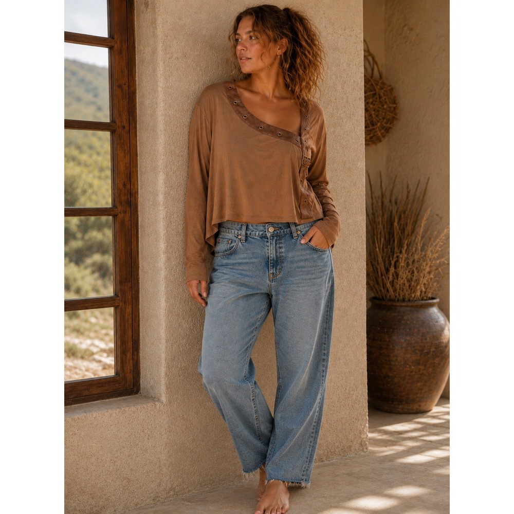 MICAS Asymmetrical Buckle Long Sleeve Top Mocha Brown Large NWT MCWTL2509020049